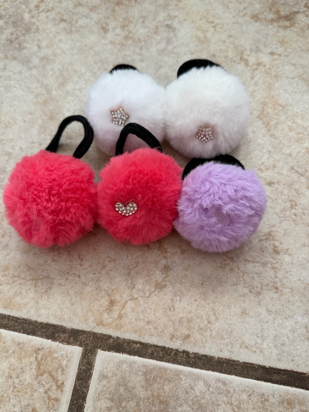 Kids Pom Pom Hair Ties - White, Pink, Purple